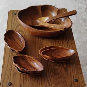 Monkey Pod Wooden 9 Piece Salad Bowl and Nesting Side Bowls